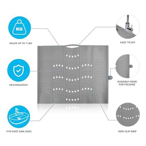 BRIAN & DANY Makeup Mat for Sink, Bathroom Sink Cover for Counter Space, Foldable Silicone Sink Mat Organizer Countertop RV Space Saver, Gray, 19.3" x 15.5"