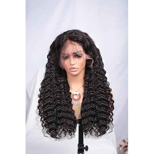 Keshon 13x5 HD Transparent Lace Front Wigs Human Hair Deep Wave 200% Density Frotal wig 13x5 Lace Frontal Wigs Human Hair Pre Plucked with Baby Hair Natural Color 20 inch