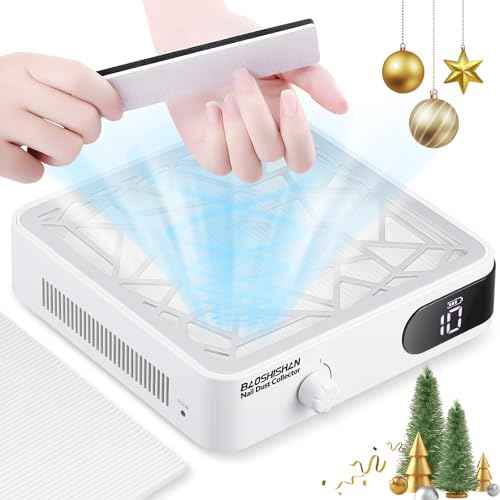 BAOSHISHAN Nail Dust Collector, 50w Rechargeable Nail Vacuum Dust Extractor with 2 Reusable Filters, Low Noise Nail Vacuum Fan for Nail Polishing Home Salon