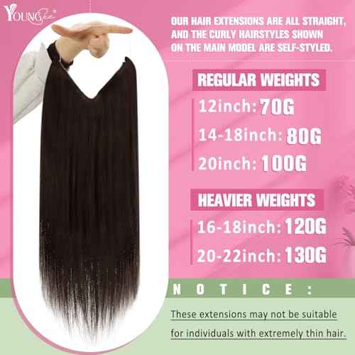 YoungSee 120G Wire Hair Extensions Human Hair Dark Brown Invisible Wire Human Hair Extensions for Women Darkest Brown One Piece Hair Extensions 18Inch