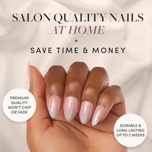 Glamnetic Press On Nails - Winter Storm | Semi-Transparent Short Almond Nails, Reusable | 15 Sizes - 30 Nail Kit