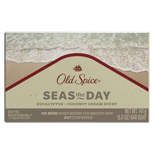 Old Spice Men's Bar Soap, Seas The Day Eucalyptus and Coconut Cream Scent, 10x More Moisturizers for Smooth Skin with Mild Exfoliators & Plant Based Cleansers, 5.0 oz