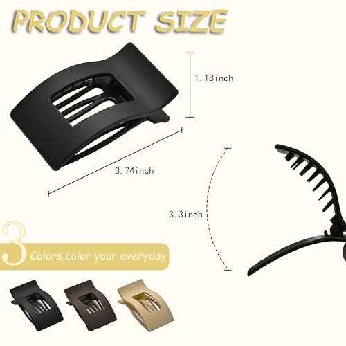 Flat Claw Clips for Women, Large Duckbill French Hair Clips, 6 Pack Non-Slip Matte Hair Accessories for Thick & Thin Hair