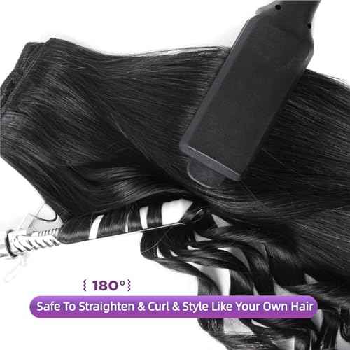 Clip in Hair Extensions Real Human Hair,100% Brazilian Remy Human Hair Extensions for Women,1B Natural Black 8pcs Per Set with Double Weft,26inch 130g,Straight