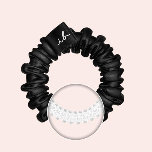 Invisibobble Sprunchie Slim Black and Gold Silk Scrunchie x2 - Silk Scrunchie with Spiral Hair Band Inside - Silk Scrunchies Soft with Great Hold