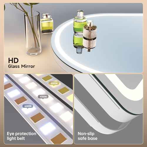 MINISO Vanity Mirror with Lights-14" x 18" Arched Makeup Mirror with 3 Color Lights, Adjustable Brightness, 10X Magnification