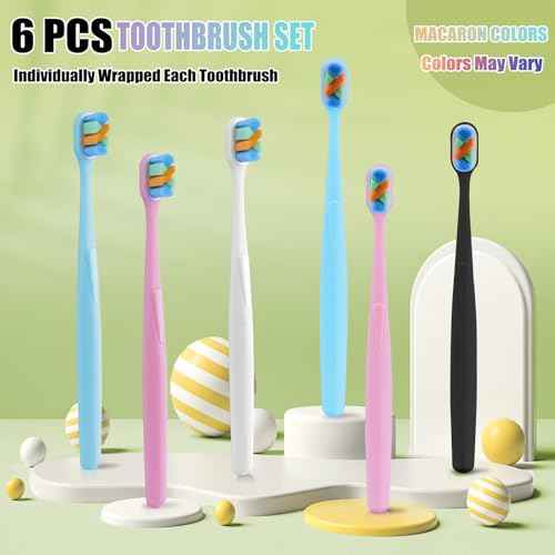 6-Pack Extra Soft Toothbrushes for Sensitive Teeth & Receding Gums - Dentist-Designed Tapered Bristles for Gentle Plaque Removal - Individually Wrapped Toothbrushes