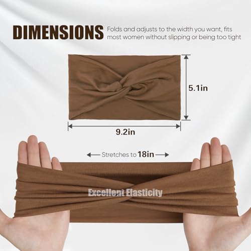 Headbands for Women, Non Silp Wide Hair Bands, Elastic Thick Head Bands, Stretchy Soft Sports Sweat Bands for Spa Workout Running Gym, Twist Knotted Cotton Cloth Turban Hair Accessories 6Pcs