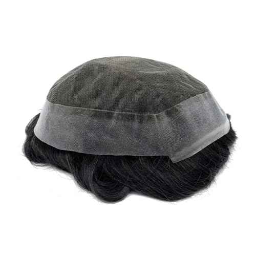 Toupee for Men PU Around+Lace Base Real European Human Hair Pieces for Mens Hair Prosthesis Patch Units Hair Replacement System for Men (6x9")