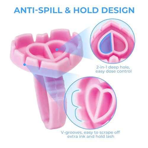 300Pcs Glue Rings Lash Glue Rings for eyelash extention Supplies Lash Tech Holder Lovely Pink Heart Shape