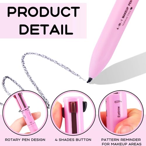 Loopeer 3 Pieces 4 in 1 Makeup Pen Eyebrow Pencil Eye Liner Lip Liner Highlighter Eyebrow Liner All in One Makeup Pencil Waterproof Lip Color Makeup Beauty Tool for Women for Travel(01#)