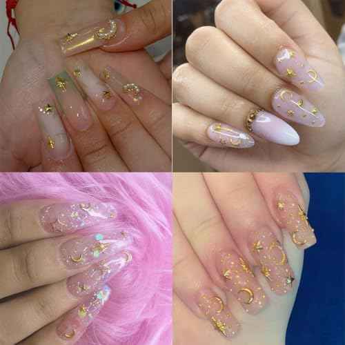 400Pcs Star Nail Charms for Nails Art 3D Gold Silver Star Nail Charms Metallic Studs Rhinestones Stars Nail Jewelry Decorations Manicure Kit Supplies Accessories for Women Acrylic Manicure Salon