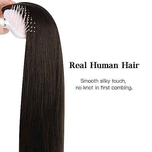 HOTBANANA Human Hair Clip in Hair Extensions, 2 Dark Brown 120g Clip in Hair Extensions Real Human Hair Straight Remy Hair Clip in Hair Extensions 24 Inch 7pcs