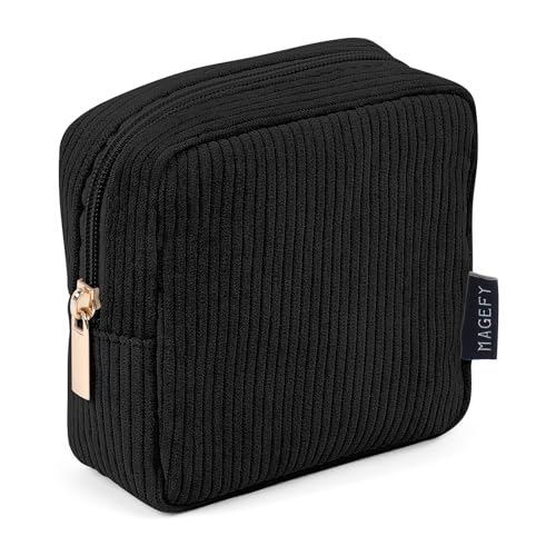 MAGEFY Small Makeup Bag for Purse Mini Cosmetics Bag Corduroy Cute Cosmetic Pouch for Women with Slip-in Pockets