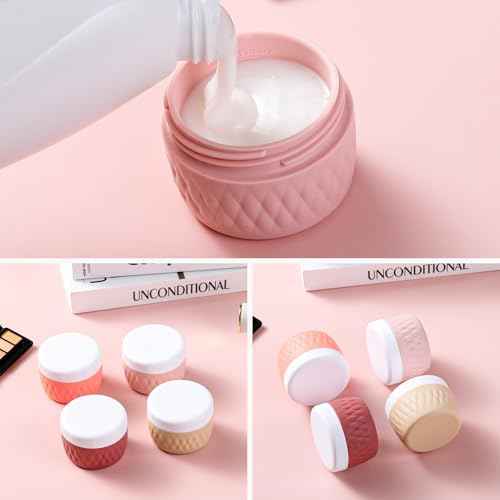 Travel Containers for Toiletries, Silicone Cream Jars BPA-Free, TSA Approved 3oz Travel Size Containers, Leak-proof Silicone Jars with Lid for Cosmetic Face Hand Body Cream (4 Pack)