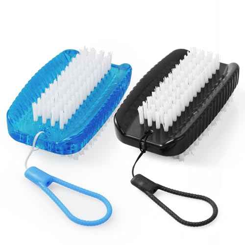 Nail Brush for Cleaning Fingernails, Larbois 2 Pack Two-Sided Extra-Wide Fingernail Brush for Cleaning Stiff Bristles Nail Scrubber Brush Mechanic Hand Scrub Brush with Hanging Rope