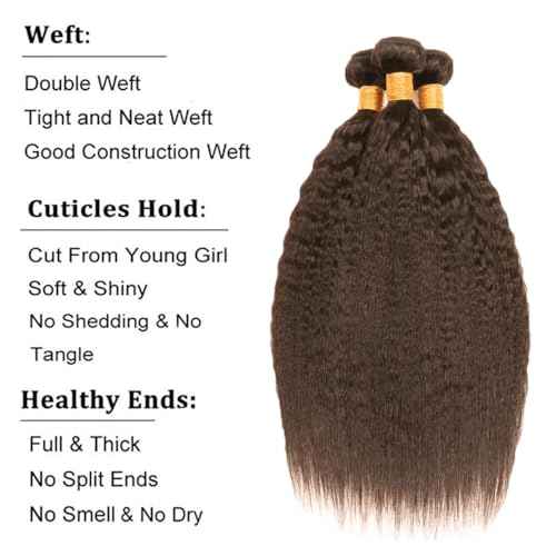 Color #4 Bundles Dark Brown Kinky Staright Human Hair Bundles Chocolate Brown Bundles Human Hair 3 Bundles 20 22 24 Inch Color #4 Yaki Straight Bundles