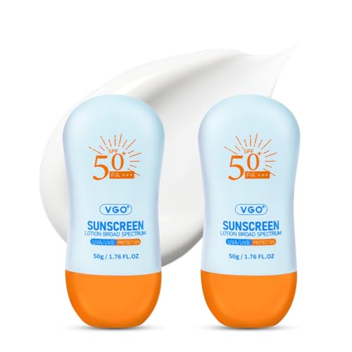 VGO Sunscreen for Face SPF 50+, Mineral Sunscreen with Zinc Oxide, Broad Spectrum Protection, No White Cast, Oil-Free & Non-Comedogenic, Suitable for All Skin Types & Tones, Travel Size (2 pack)