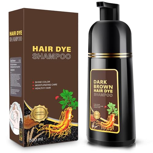 Hair Dye Shampoo 3 in 1, Herbal Shampoo Hair Dye for Women Men, Grey Coverage Shampoo 16.9fl oz Dark Brown