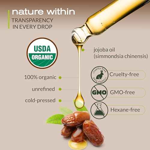 Ella & Eden Organic Jojoba Oil ? USDA Certified, Cold-Pressed, 100% Pure & Unrefined, Hexane-Free Oil for Skin, Face, Hair & Nails ? 4 Fl Oz Glass Bottle
