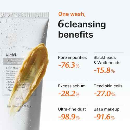 DearKlairs Freshly Juiced Vitamin Clay Mask Cleanser | Deep Pore Wash, Clear Radiant Skin, Glutathione, PHA, Niacinamide 0.67 Fl Oz