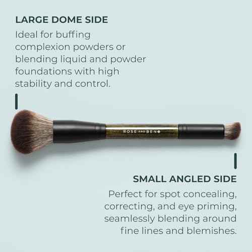 Rose and Ben Beauty D2 Concealer & Complexion Brush | Dual-Ended Design for Seamless Blending | Buffing & Setting for Cream, Liquid, and Powder Makeup | Cruelty-Free Fibers