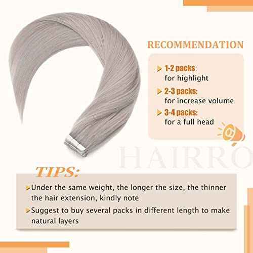 Hairro Tape In Hair Extensions Human Hair Tape Ins Glue In Skin Weft Rooted Tape On Hair Extensions Seamless Invisible Remy Hair Extensions For Women 22 inch 30g 20pcs #GREY