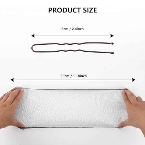Hair Net Set: 20 Pieces 20-Inch Black Nets, 40 Pieces 2.4-Inch Brown U Pins - For Food Service, Bun Making, Ballet, and Versatile Hairstyling