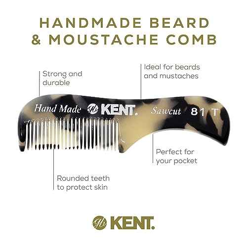 Kent A 81T TW X-Small Gentleman's Beard and Mustache Pocket Comb, Fine Toothed Pocket Size for Facial Hair Grooming and Styling. Saw-cut of Cellulose Acetate, Hand Polished. Hand-Made in England