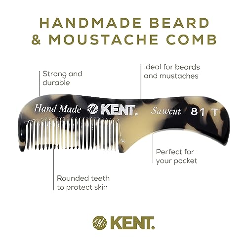 Kent Set Men's Hair Pocket Combs, T White 81T X-Small, FOT All Fine Tooth, R7t Double Toothed Fine and Coarse. Best Hair, Beard and Mustache Grooming Kit for Travel and Home Care, Handmade in England