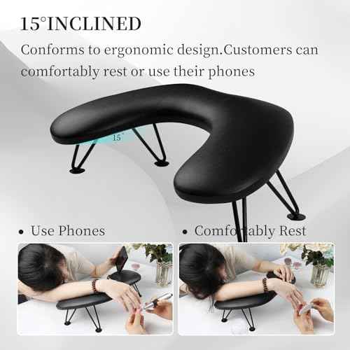ANGNYA Arm Rest for Nails Tech, U-shaped Hand Rest for Nails Tech Microfiber PU Leather Nail Arm Rest with Detachable Brackets Hand Rest Pillow for Acrylic Nail Cushion (Black)