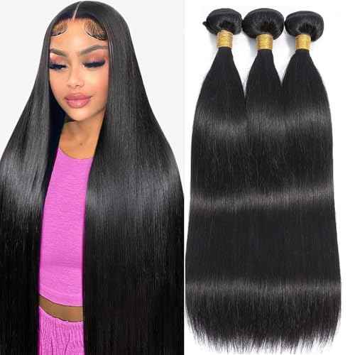 Selina Hair Straight 3 Bundles Human Hair 20 22 24 Inch Brazilian Virgin Hair 100% Human Hair 100g/Bundle Natural Black Color