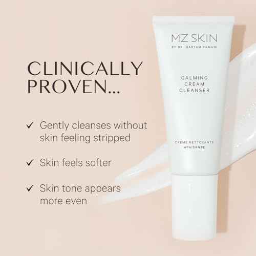 MZ SKIN Calming Cream Cleanser 3.4 fl oz - Gentle Omega-Rich Face Wash with Prebiotic Technology, Vitamin E to Sooth & Restore Skin Barrier for Sensitive & Redness Prone Skin, Fragrance Free