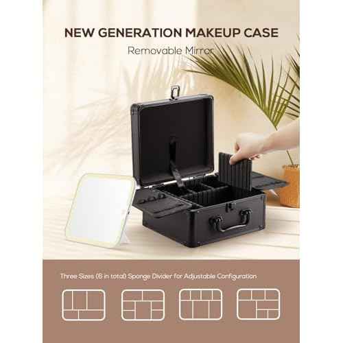OMIRO Makeup Case, Makeup Bag with Light Up Mirror Set, Makeup Organizer Bag with Magnet Makeup Mirror for Women and Girls