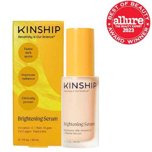 Kinship Brightwave Brightening 10% Vitamin C Serum for Face | Peptide Serum Dark Spot Corrector | Vegan Collagen Anti Aging Skincare | Smooth Fine Lines | Reduce Wrinkles (1 Fl Oz)