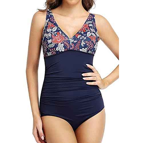 PERONA Women's Tummy Control Swimsuit One Piece Bathing Suit Vintage Printed Swimwear