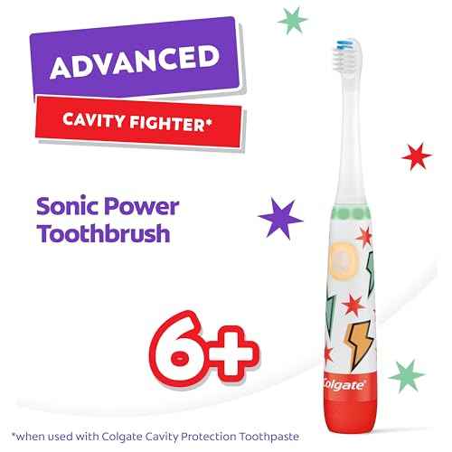 Colgate Advanced Cavity Fighter Kids Battery Toothbrush, Includes AA Battery and Extra Toothbrush Head, Features Built-in Timer and 2 Brushing Modes, for Children Ages 6 and Up