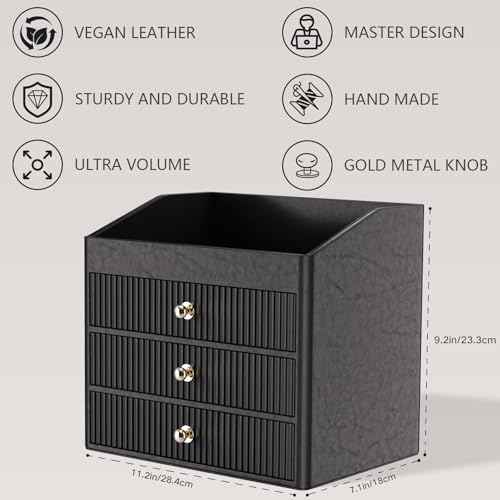 Cosmetic Organizer,Luxury Make up Organizer with 3 shelf Drawers,Black Large Capacity Makeup Organizers for Skincare,Brushes, Dresser,Bedroom,Bathroom,Gifts for Her,Birthday Gifts for Mom