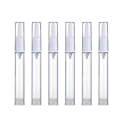 Qeuly 6 Pack Airless Pump Jars Travel Foundation Container, Travel Size Eye Cream Dispenser Empty Refillable Cosmetic Pump Bottles for Lotion Skincare Serum 5ml