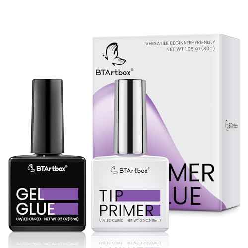 BTArtbox Nail Glue & Primer Set - 2 x 0.5 Fl Oz Acrylic French Ballerina Nail Gel, Long Lasting Super Strong 4 in 1 UV Nail Gel for Press On Nails