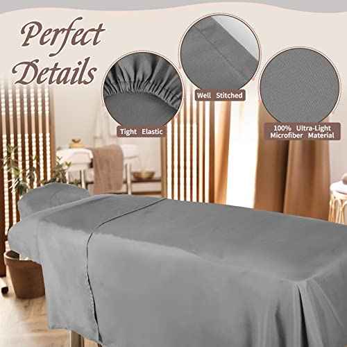 Oudain 8 Sets Soft Microfiber Massage Table Sheets Set 3 Piece Set Includes Massage Table Cover Fitted Sheet and Face Rest Cover(Gray)
