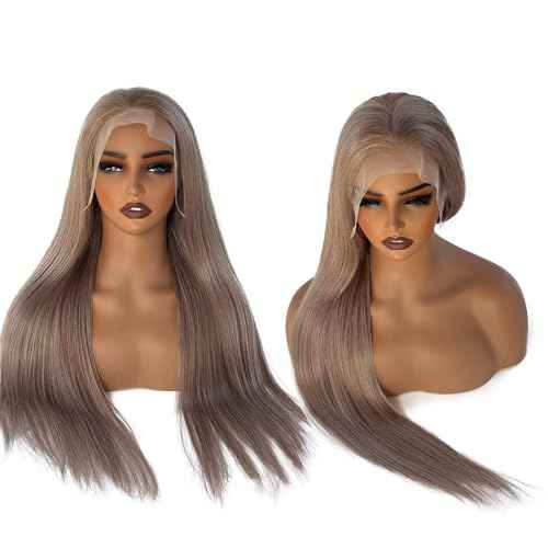 SOSEXY Ash Blonde Straight Lace Front Wigs for Black Women Pre Plucked Ash Blonde Wig Human Hair 13x6 Transparent Lace Front Wigs Human Hair Dark Brown Roots Human Hair Wig Pre Plucked 22 Inch