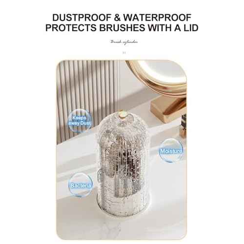 Makeup Brush Holder with Lid 360¡Æ Rotating, Clear Dustproof & Waterproof Make Up Brush Holder Organizer, Transparent Makeup Brush Organize