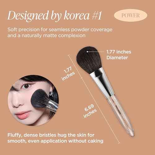 Piccasso COLLEZIONI 103A Powder Brush ? Soft Makeup Brush for Face, Fluffy Blush and Setting Tool with Goat Hair Blend, Ideal for Powder Application, Shading, and Natural Finish, Professional Korean