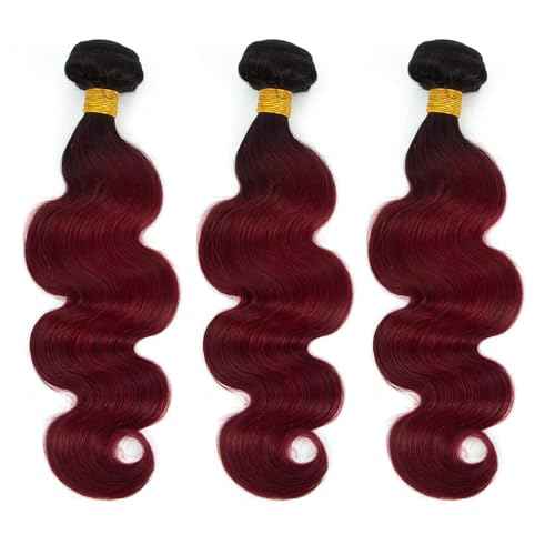 Brazilian Human Hair Bundles 22 24 26 Inch Burgundy T1B/99J Body Wave Bundles Human Hair 11A Unprocessed Brazilian Soft Quick Weave Soft Sewn In Hair for Black Women