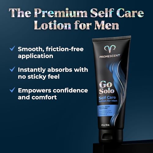 Promescent Go Solo Lotion for Men, Natural Unscented Moisturizing Ingredients with Coconut Oil and Sweet Almond Oil, Creamy Natural Texture, Fast-Absorbing, Made in The USA, 4 fl oz