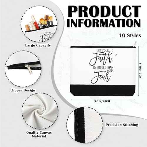 Sanwuta 10pcs Inspirational Make up Bags Bulk Christmas Gifts for Women Cosmetic Bags Cosmetic Pouch with Zipper Thank You Gift for Coworkers Employee (Classic)