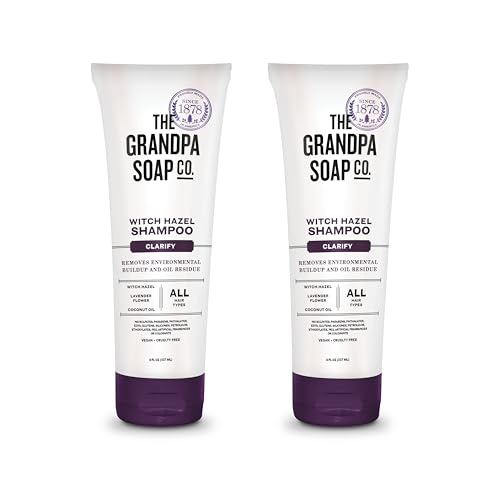 The Grandpa Soap Company Claryfying Witch Hazel Shampoo - Removes Buildup, With Witch Hazel & Lavender Flower, For All Hair Types, Vegan, Sulfates and Parabens Free, 8 Fl Oz 2 Pack