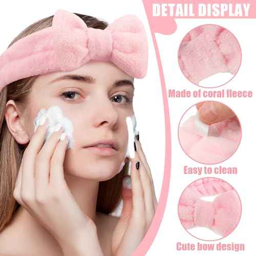 Riceshoot 36 Pcs Spa Headband Bulk Sleepover Party Favors Pink Bow Spa Party Supplies Flannel Fleece Elastic Soft Face Wash Headbands for Women(Pink)