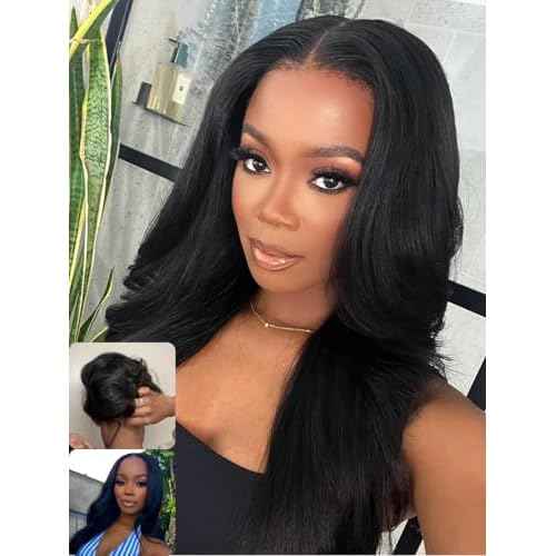 Nadula Yaki Wavy V Part Drawstring Wig Human hair with Blow Out Bangs, Glueless EasiContour Vpart Wigs No Leave Out Beginner Friendly Clip In V Shape Wigs Upgrade Wavy U Part Wig 150% Density 18inch
